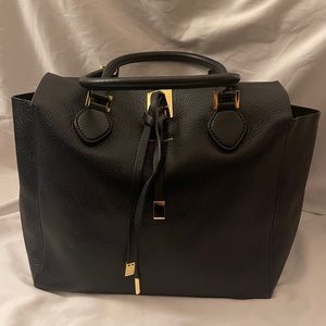 Michael Kors dark navy Miranda pebbled leather tote